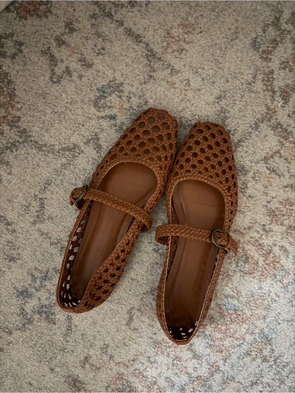 Woven Mary Jane Flats in Brown